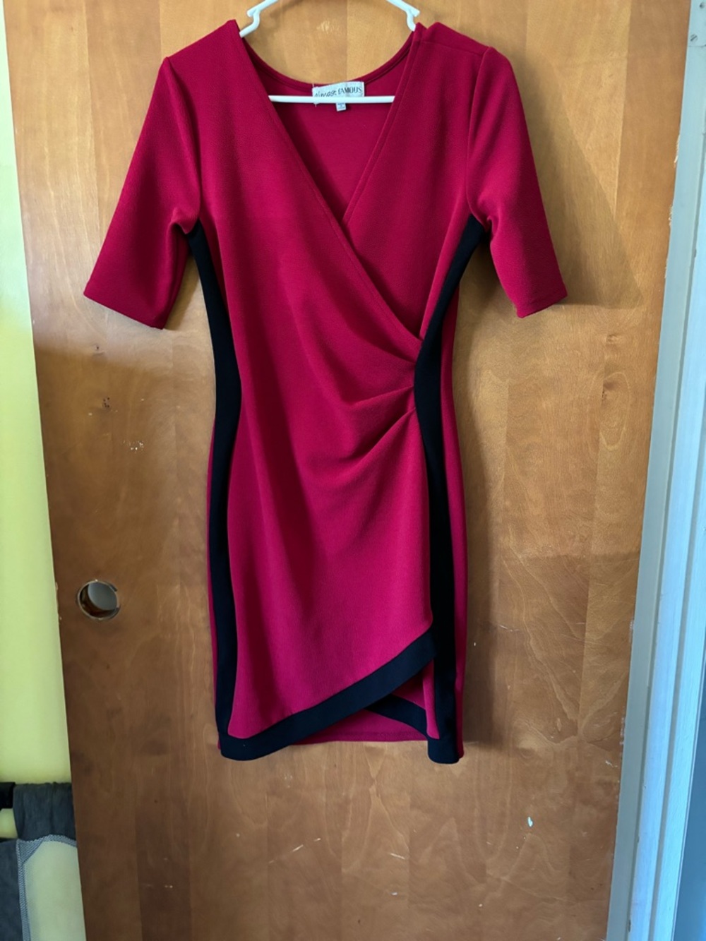 Almost Famous Red and Black Asymmetrical Wrap Dress